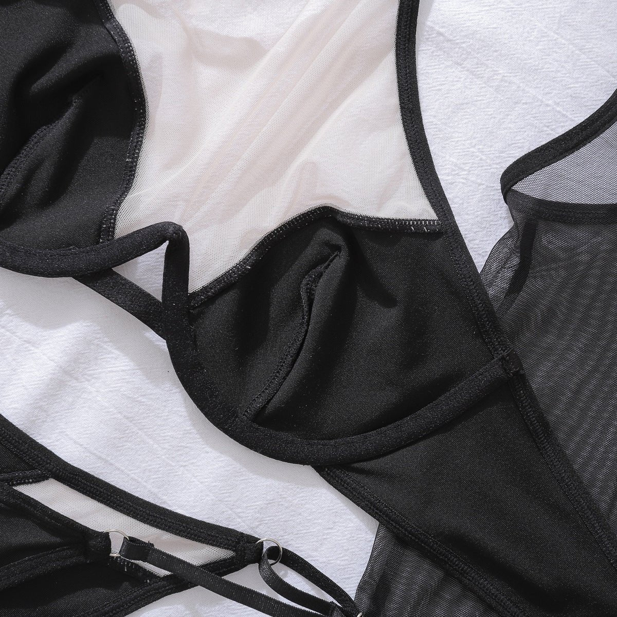 New product tulle pure desire perspective hanging neck band sleeves body sculpting sexy underwear split set - Negative Apparel