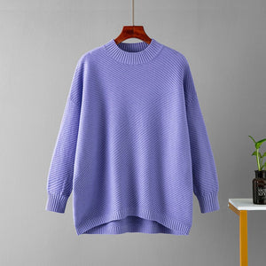 New retro loose large size long - sleeved top solid color pullover knit sweater women's half turtleneck sweater bottoming shirt - Negative Apparel