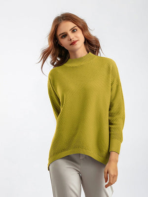 New retro loose large size long - sleeved top solid color pullover knit sweater women's half turtleneck sweater bottoming shirt - Negative Apparel