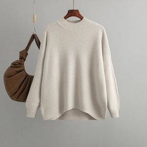 New retro loose large size long - sleeved top solid color pullover knit sweater women's half turtleneck sweater bottoming shirt - Negative Apparel