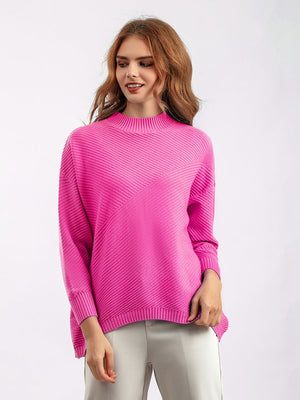 New retro loose large size long - sleeved top solid color pullover knit sweater women's half turtleneck sweater bottoming shirt - Negative Apparel