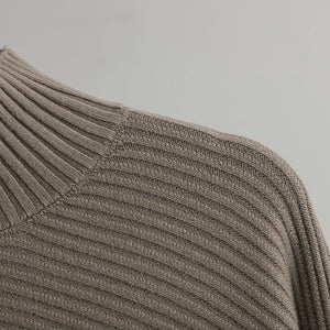 New retro loose large size long - sleeved top solid color pullover knit sweater women's half turtleneck sweater bottoming shirt - Negative Apparel