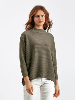 New retro loose large size long - sleeved top solid color pullover knit sweater women's half turtleneck sweater bottoming shirt - Negative Apparel