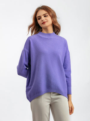 New retro loose large size long - sleeved top solid color pullover knit sweater women's half turtleneck sweater bottoming shirt - Negative Apparel