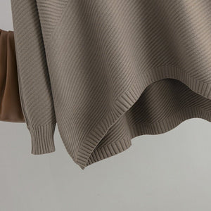 New retro loose large size long - sleeved top solid color pullover knit sweater women's half turtleneck sweater bottoming shirt - Negative Apparel