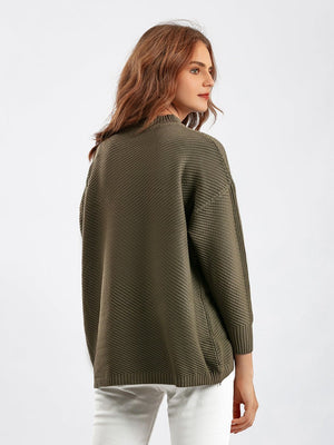 New retro loose large size long - sleeved top solid color pullover knit sweater women's half turtleneck sweater bottoming shirt - Negative Apparel