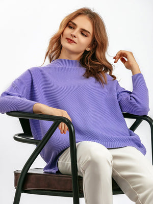 New retro loose large size long - sleeved top solid color pullover knit sweater women's half turtleneck sweater bottoming shirt - Negative Apparel