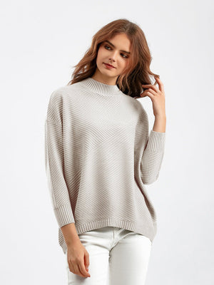 New retro loose large size long - sleeved top solid color pullover knit sweater women's half turtleneck sweater bottoming shirt - Negative Apparel