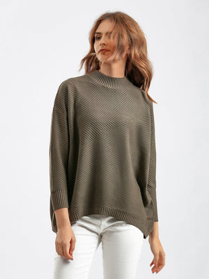 New retro loose large size long - sleeved top solid color pullover knit sweater women's half turtleneck sweater bottoming shirt - Negative Apparel