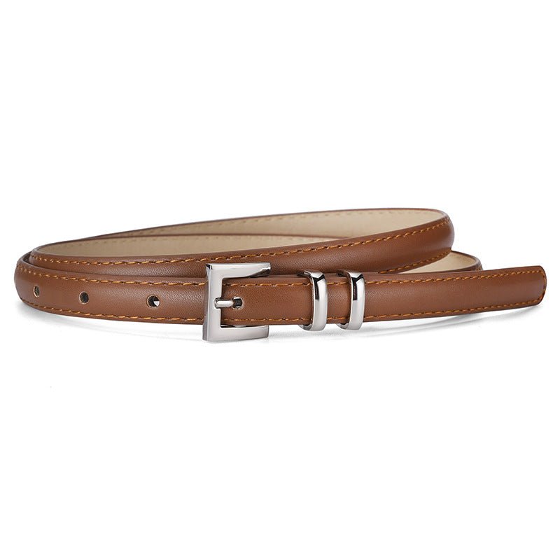 New retro silver buckle belt for women, slimming belt for jeans, fashionable and versatile suit leather belt wholesale - Negative Apparel