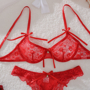 New sexy perspective lace hollow backless body sculpting thin sex underwear split set - Negative Apparel