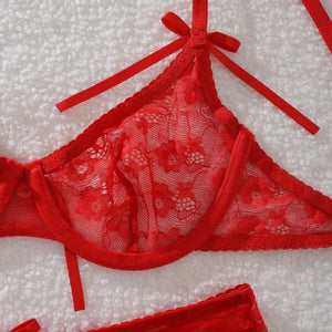 New sexy perspective lace hollow backless body sculpting thin sex underwear split set - Negative Apparel