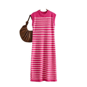 New slim - fit intercolor women's knitted sweater striped long dress fashion dress - Negative Apparel