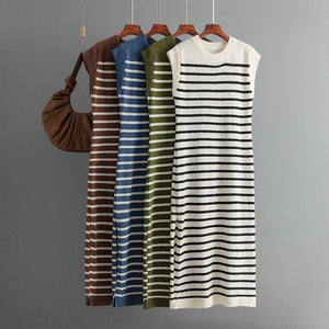 New slim - fit intercolor women's knitted sweater striped long dress fashion dress - Negative Apparel