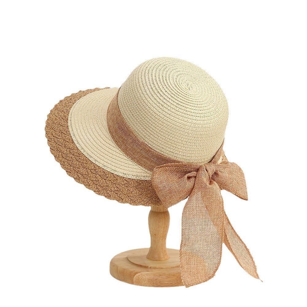 New straw hat for women on seaside vacation with bow ribbon sun hat with opening at the back of the head for ponytail sun hat - Negative Apparel
