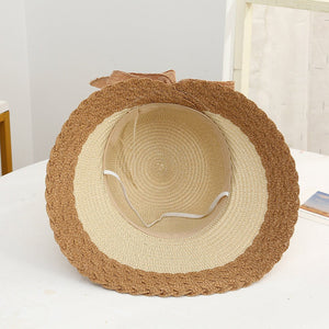 New straw hat for women on seaside vacation with bow ribbon sun hat with opening at the back of the head for ponytail sun hat - Negative Apparel