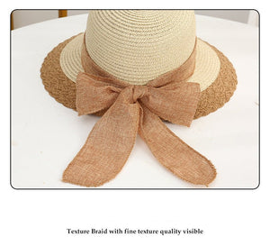 New straw hat for women on seaside vacation with bow ribbon sun hat with opening at the back of the head for ponytail sun hat - Negative Apparel