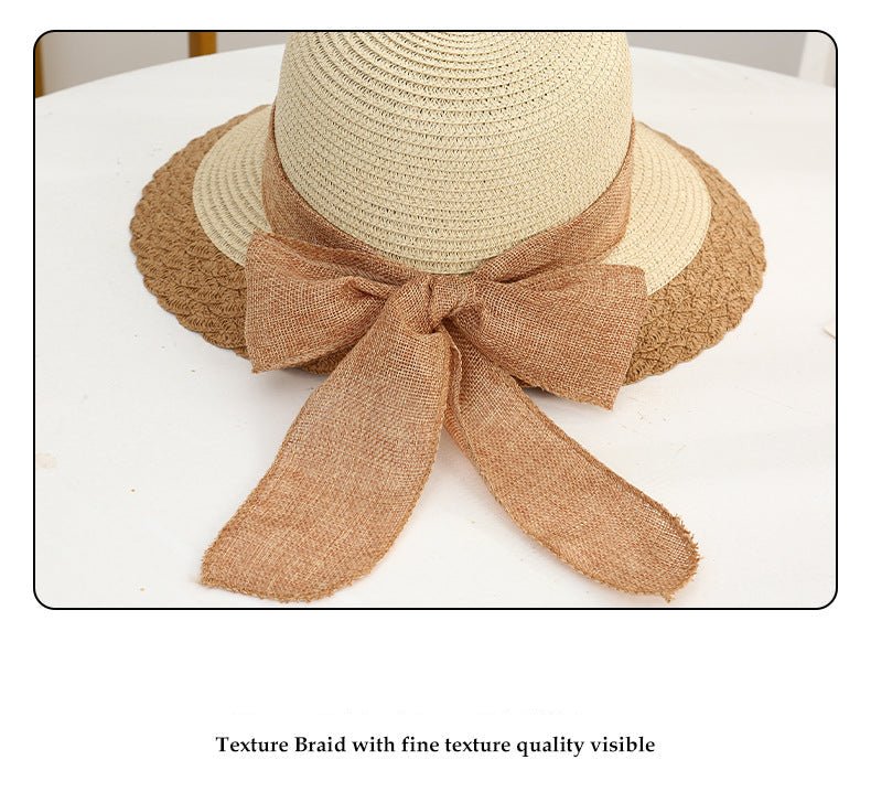 New straw hat for women on seaside vacation with bow ribbon sun hat with opening at the back of the head for ponytail sun hat - Negative Apparel