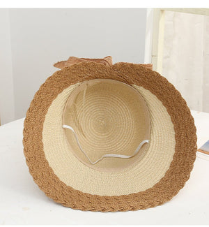 New straw hat for women on seaside vacation with bow ribbon sun hat with opening at the back of the head for ponytail sun hat - Negative Apparel