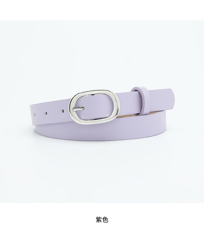 New style women's belt oval silver buckle versatile simple solid color decoration chic style jeans casual pants belt women - Negative Apparel
