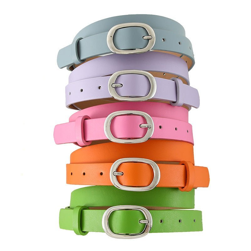 New style women's belt oval silver buckle versatile simple solid color decoration chic style jeans casual pants belt women - Negative Apparel