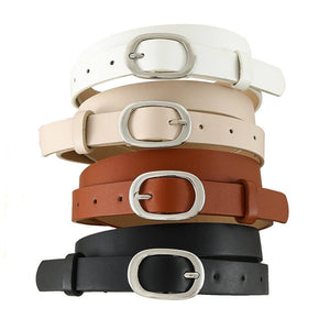 New style women's belt oval silver buckle versatile simple solid color decoration chic style jeans casual pants belt women - Negative Apparel