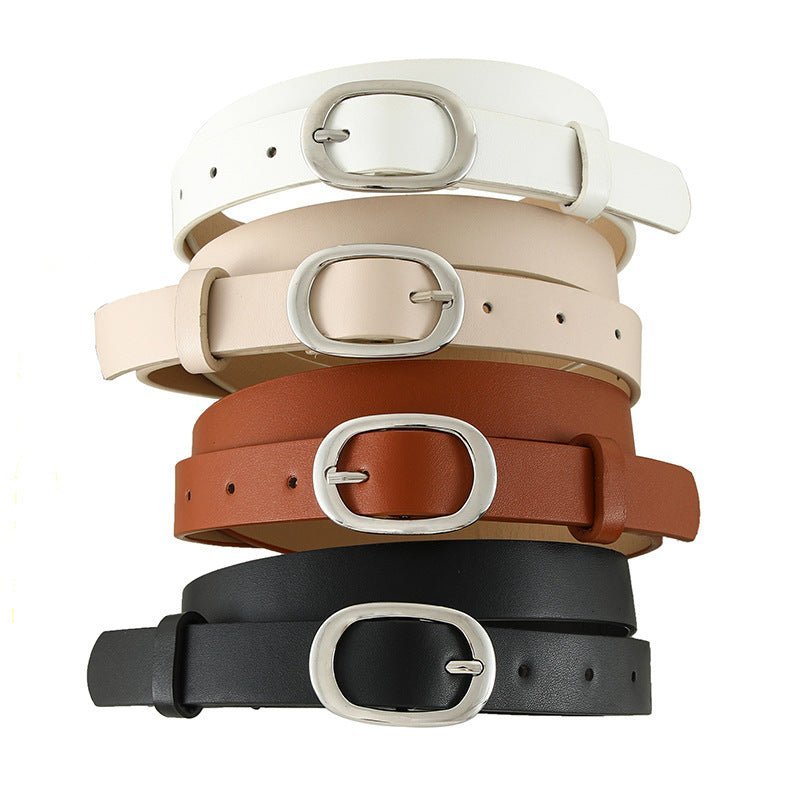 New style women's belt oval silver buckle versatile simple solid color decoration chic style jeans casual pants belt women - Negative Apparel