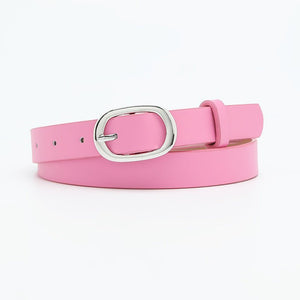 New style women's belt oval silver buckle versatile simple solid color decoration chic style jeans casual pants belt women - Negative Apparel