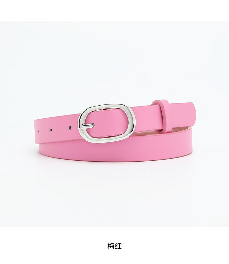New style women's belt oval silver buckle versatile simple solid color decoration chic style jeans casual pants belt women - Negative Apparel