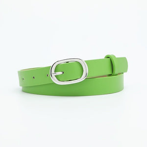 New style women's belt oval silver buckle versatile simple solid color decoration chic style jeans casual pants belt women - Negative Apparel