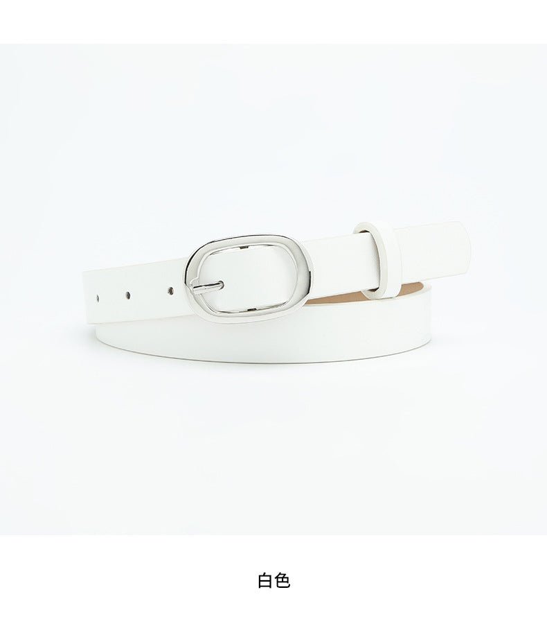 New style women's belt oval silver buckle versatile simple solid color decoration chic style jeans casual pants belt women - Negative Apparel