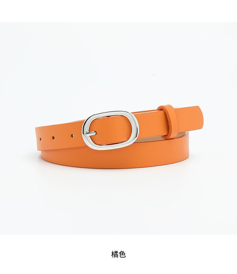 New style women's belt oval silver buckle versatile simple solid color decoration chic style jeans casual pants belt women - Negative Apparel