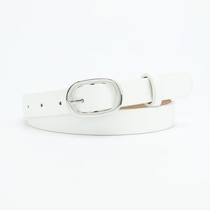 New style women's belt oval silver buckle versatile simple solid color decoration chic style jeans casual pants belt women - Negative Apparel