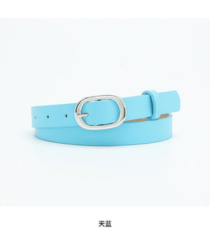 New style women's belt oval silver buckle versatile simple solid color decoration chic style jeans casual pants belt women - Negative Apparel