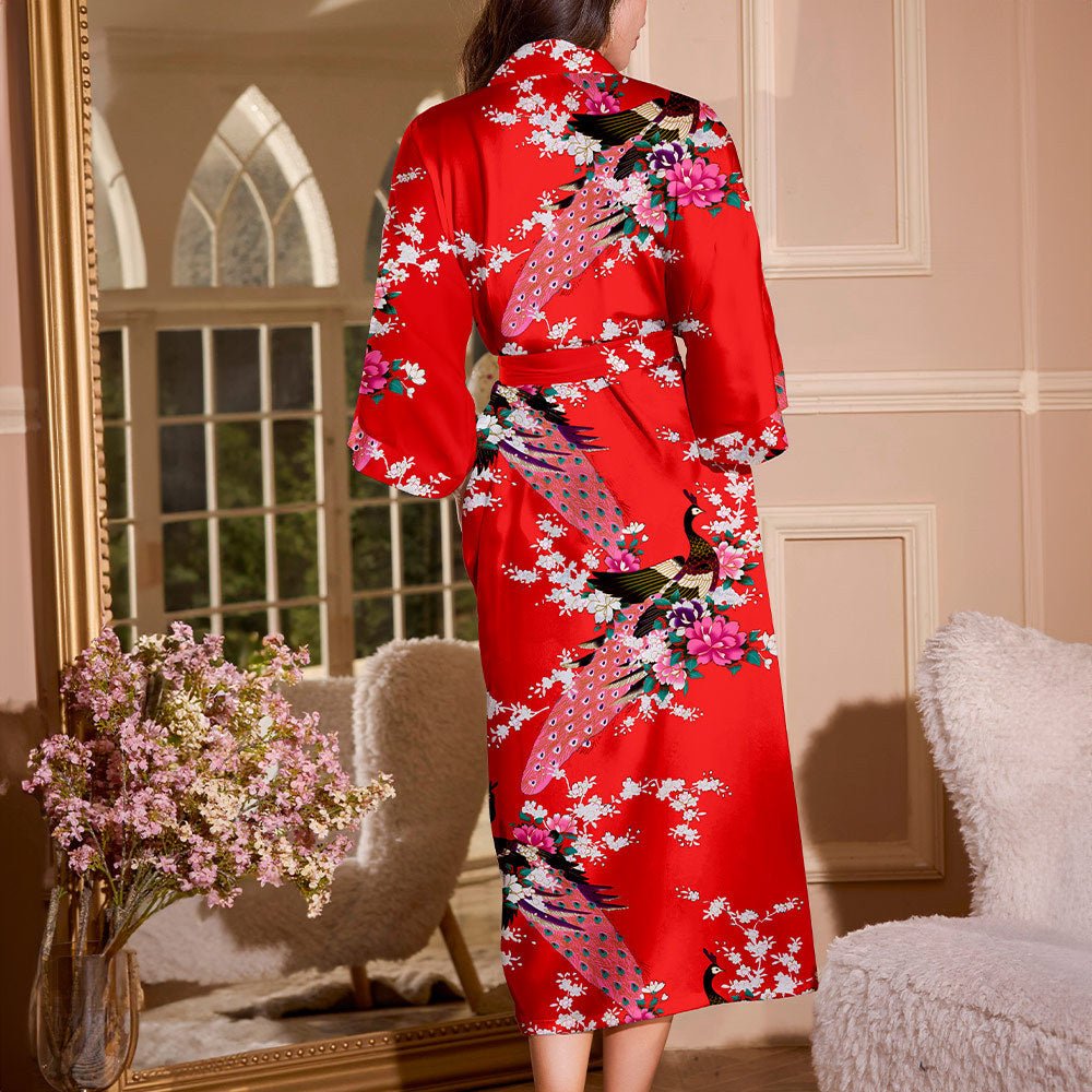new summer ice silk nightgown peacock print thin cardigan nightgown women's loungewear WP22314 - Negative Apparel