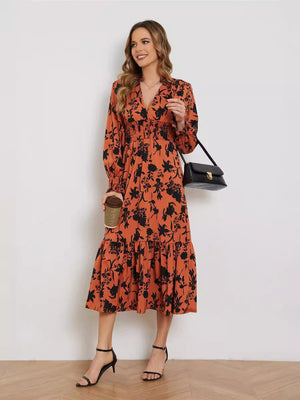 New V - neck long - sleeved high - waist floral dress for women - Negative Apparel