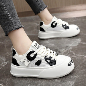 New wear - resistant color matching leather women's shoes 2025 spring and summer casual breathable sneakers thick bottom heightening shoes - Negative Apparel