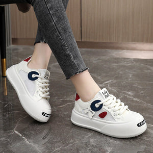 New wear - resistant color matching leather women's shoes 2025 spring and summer casual breathable sneakers thick bottom heightening shoes - Negative Apparel
