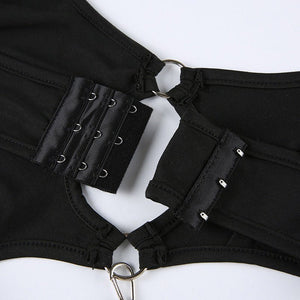 Niche style irregular hollow sexy hot girl jumpsuit metal buckle suspenders solid color bodysuit - Negative Apparel
