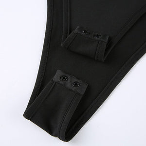 Niche style irregular hollow sexy hot girl jumpsuit metal buckle suspenders solid color bodysuit - Negative Apparel