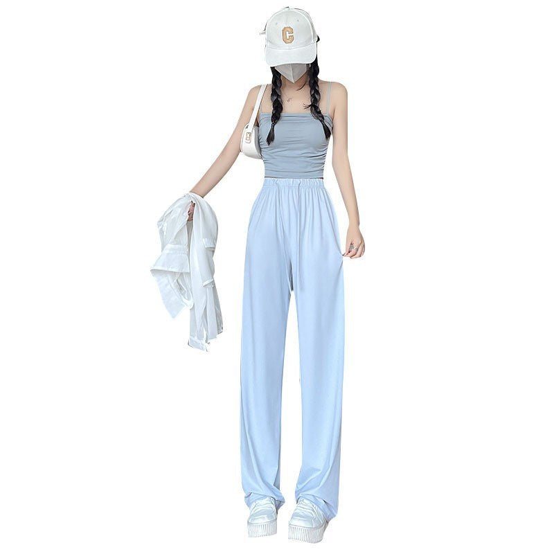 Nylon ice silk sunscreen pants women's pants spring new women's clothing thin casual pants mopping straight wide - leg pants - Negative Apparel