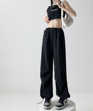 Nylon quick - drying overalls for women summer new American style parachute pants high waist wide leg casual sweatpants sweatpants - Negative Apparel