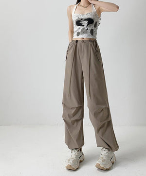 Nylon quick - drying overalls for women summer new American style parachute pants high waist wide leg casual sweatpants sweatpants - Negative Apparel