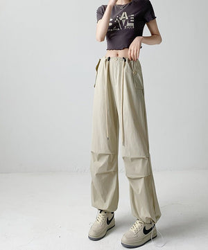 Nylon quick - drying overalls for women summer new American style parachute pants high waist wide leg casual sweatpants sweatpants - Negative Apparel