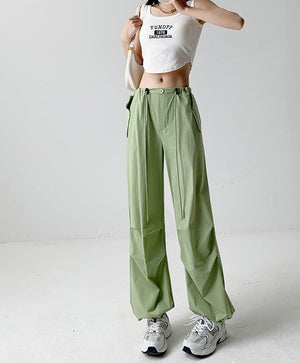 Nylon quick - drying overalls for women summer new American style parachute pants high waist wide leg casual sweatpants sweatpants - Negative Apparel