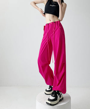 Nylon quick - drying overalls for women summer new American style parachute pants high waist wide leg casual sweatpants sweatpants - Negative Apparel