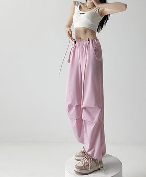 Nylon quick - drying overalls for women summer new American style parachute pants high waist wide leg casual sweatpants sweatpants - Negative Apparel