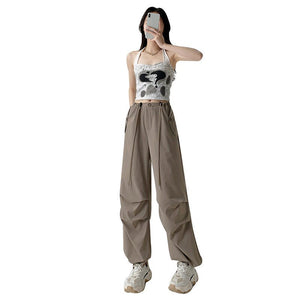 Nylon quick - drying overalls for women summer new American style parachute pants high waist wide leg casual sweatpants sweatpants - Negative Apparel