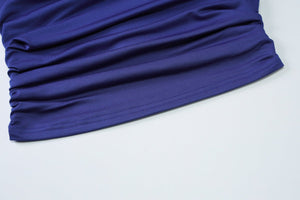 Oblique collar off - shoulder twist design pleated slim fit T-shirt - Negative Apparel