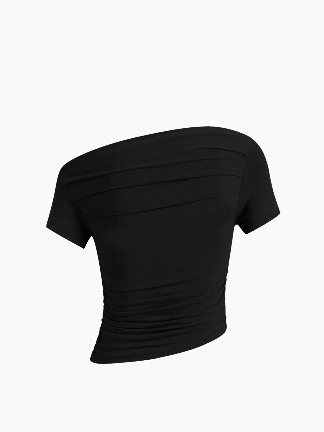 Oblique shoulder slimming tight top - Negative Apparel